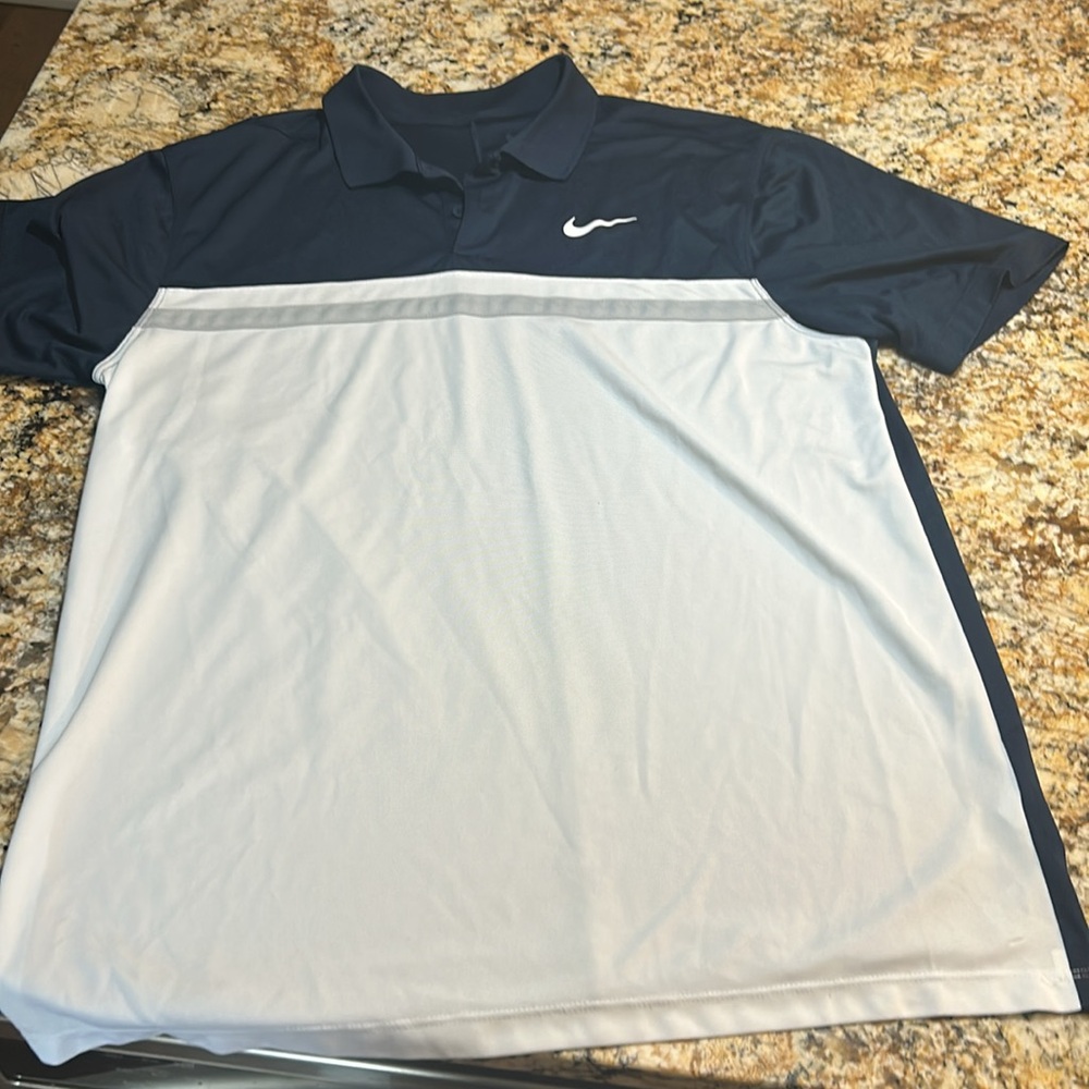 Pair of Nike Polo Shirts in Navy & Black with White Accents golf shirts Driffit
